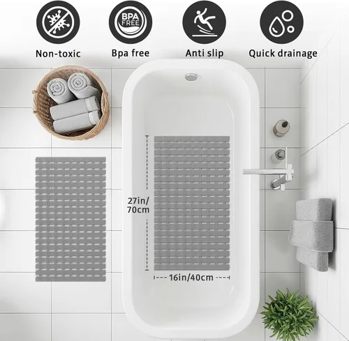 Vista 2 de XIYUNTE Tapete de ducha antideslizante para bañera, tapete de baño de PVC de 27 x 16 pulgadas, tapete de ducha antideslizante para ducha