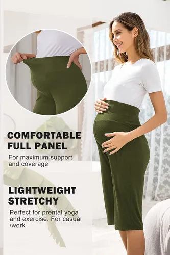 Vista 2 de Ekouaer Pantalones cortos de maternidad para mujer, pantalones capri de maternidad, pantalones cortos de yoga, pantalones cortos para embarazo