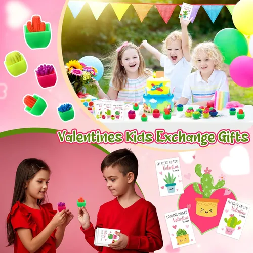 Vista 5 de Capoda 48 juegos/96 piezas de juguetes para el día de San Valentín con tarjetas para el aula, regalos de intercambio de San Valentín, cactus
