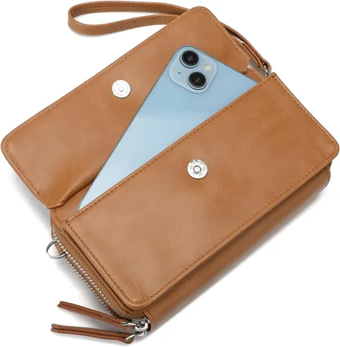 Vista 3 de Lanyani Cartera cruzada RFID con bolsillo para teléfono para mujer, cuero vegano