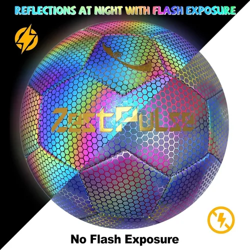 Vista 4 de Balón de fútbol holográfico reflectante tamaño 3, 4 y 5 para niños y adultos, alta visibilidad para juegos nocturnos y entrenamiento, regalo ideal