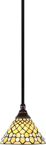 Vista 186 de Toltec Lighting Tallo Colgado Mini colgante, acabado de cobre negro, 3.5" cuadrado humo burbuja vidrio