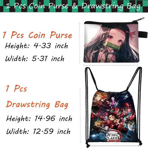 Vista 2 de EMISOO Demon Slayer - Juego de regalo de manga con cordón, mochila japonesa con cordón, calcomanías, cara M-asks, cordón, llaveros, botones