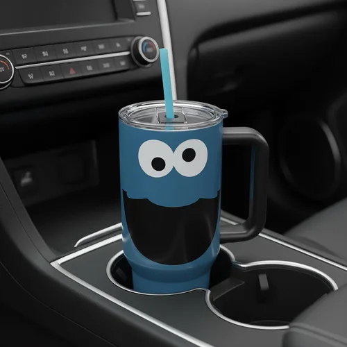 Vista 7 de Bioworld Sesame Street Cookie Monster - Vaso de acero inoxidable azul de 40 onzas con asa