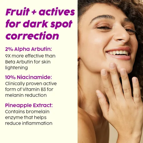 Vista 3 de Sheltr Suero facial rocío con despigmentación de piña alfa arbutina y alfa para la pigmentación y eliminación de manchas oscuras unisex con 10%