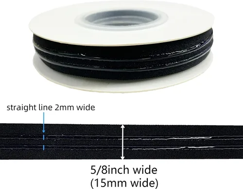 Vista 4 de Cinta elástica de agarre con respaldo de silicona doble de 0.591 in para accesorios de costura de ropa, 5 yardas por rollo (negro)