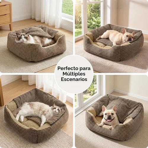 Vista 8 de GASUR Camas para perros pequeños con cueva de cubierta, camas para gatos de interior, cama rectangular con capucha para cachorros con manta Marrón