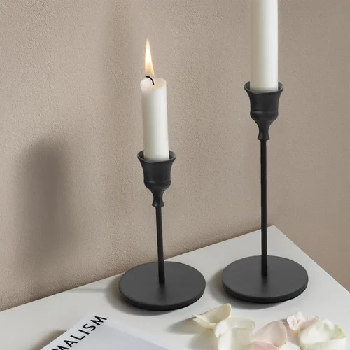 Vista 2 de DreamsEden Portavelas cónico negro – Juego de 2 portavelas de metal moderno decorativo alto para comedor, hogar, boda, fiesta, decoración festiva
