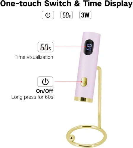 Vista 5 de Lámpara de uñas LED UV, mini luz UV manos libres para uñas de gel, lámpara de uñas portátil de curación flash para uñas acrílicas, soporte