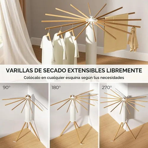 Vista 7 de SUNOUTLY Estante de Secado de Ropa con Trípode, Estante para Ropa Portátil y Plegable que Ahorra Espacio para Secar Ropa - Estante Secador de Ropa