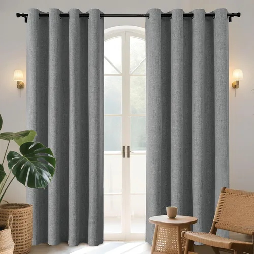 Vista 21 de Joydeco Cortinas opacas de 84 pulgadas de largo, 2 paneles burg, cortinas de oscurecimiento de habitación para dormitorio, cortinas térmicas Negro