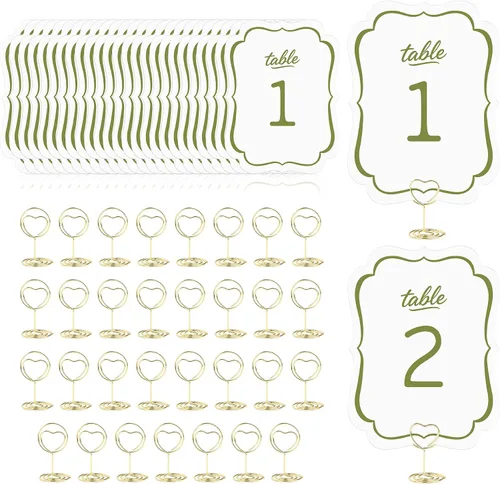 Vista 19 de Tarjetas de números de mesa del 1 al 30 números de mesa de boda azules con soporte, soportes de números de mesa, letreros de mesa de boda a granel