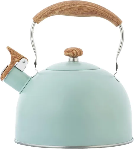 Vista 11 de Vilihkc Hervidor de té de 2.6 litros, tetera para estufa, acero inoxidable de grado alimenticio con mango plegable con patrón de madera, silbato