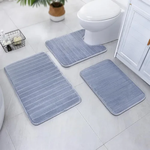 Vista 13 de SWEMSTAR Alfombra de baño de espuma viscoelástica con alfombra de inodoro, tapete de baño absorbente de agua para suelo de baño, antideslizante
