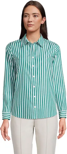Vista 2 de Lands' End LS - Camisa sin botones de hierro para mujer, diseño de rayas esmeralda y rayas, talla 6, Island Emerald Stripe