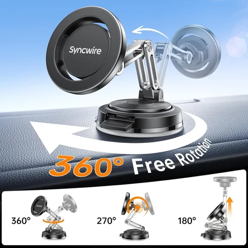 Vista 6 de SYNCWIRE Soporte para automóvil MagSafe [3 ejes ajustables], soporte magnético de teléfono al vacío con ventosa reemplazable tablero/parabrisas