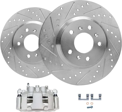 Vista 11 de Detroit Axle - Rotores de freno perforados traseros + repuesto de pinza de freno de disco trasera izquierda para Acura TL Honda Element - Juego de 3