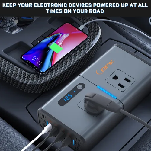 Vista 7 de BMK 200W Inversor de corriente para automóvil Nuevo adaptador de toma de corriente con USB DC 12V a 110V, cargador de automóvil con USB 1.2A y 2.4A
