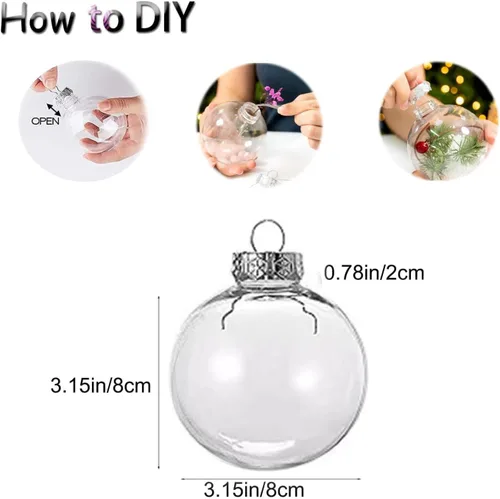 Vista 3 de 8 piezas Adornos de Bolas Transparentes de Plástico Rellenables para DIY - Adornos de Bolas de Navidad, 3.15 Pulgadas Tapa Desmontable Transparente