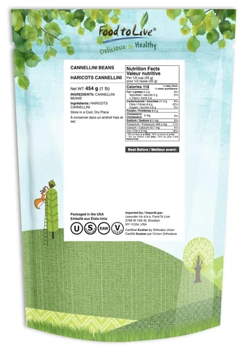 Vista 2 de Food to Live - Frijoles Cannellini, 1 libra de frijoles blancos secos, germinables, veganos, kosher, comida para sirt, a granel. Rico en fibra