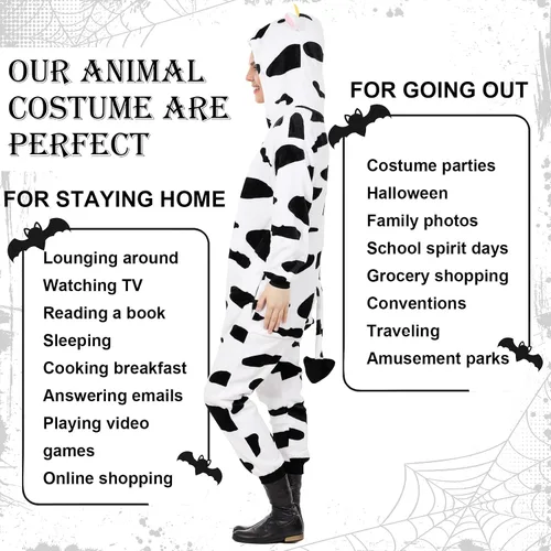 Vista 5 de Tisancy Halloween 3 piezas Unisex Adulto Animal Pijama de felpa jirafa dinosaurio vaca disfraz animal Cosplay traje para hombres mujeres