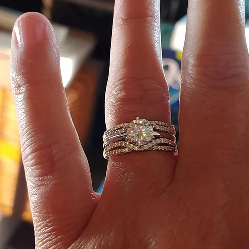 Vista 4 de Wuziwen Anillos de boda para mujer juego de anillos de compromiso redondos con circonita cúbica y solitario plata de ley talla 4-13 Piedra Zirconia