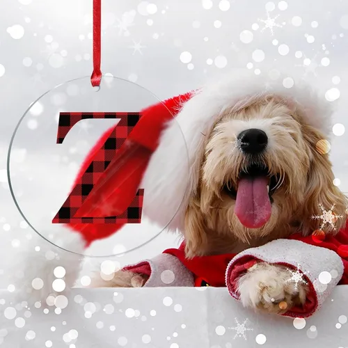 Vista 7 de Adorno colgante de Navidad, monograma personalizado, letra Z, recuerdo del árbol de Navidad, a cuadros, rojo y negro, adorno acrílico a cuadros