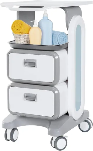 Vista 11 de Carrito móvil para escáner portátil de imágenes por ultrasonido, carrito de almacenamiento de belleza, 110 libras, carga con 3 cajones, 4 ruedas