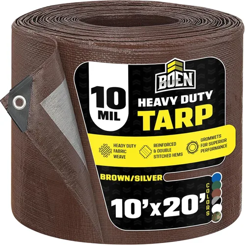 Vista 36 de Lona resistente impermeable Marrón/plata, 6' x 8' de 10 mil de grosor Lonas a prueba de rasgaduras Material de tejido grueso, resistente a