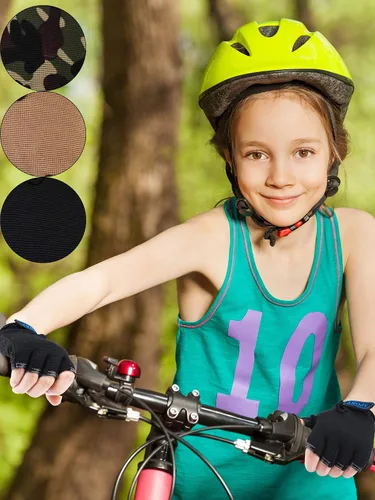 Vista 4 de 3 pares de guantes de bicicleta para niños, guantes de entrenamiento sin dedos de medio dedo, gel antideslizante para bicicleta y motocicleta