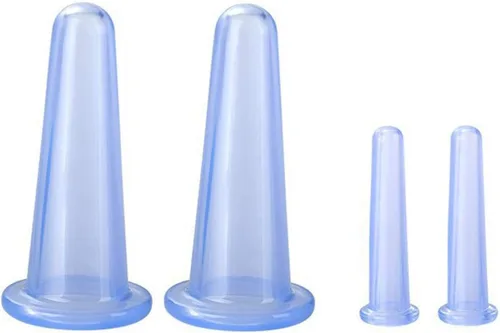 Vista 2 de BWESOO 4 piezas de juego de ventosas de masaje de silicona, mini copas faciales para masaje de cara, ayuda para el cuidado de la piel, masaje
