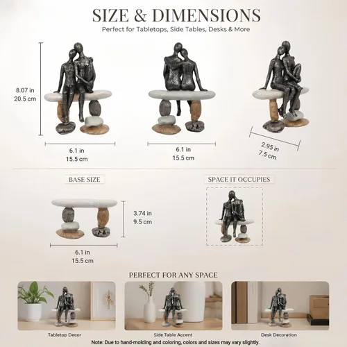 Vista 3 de Lescafita Figurillas Románticas de Pareja Escultura – Escultura Abstracta de Pareja en Banco de Piedra, Estatua de Decoración Moderna para el Hogar