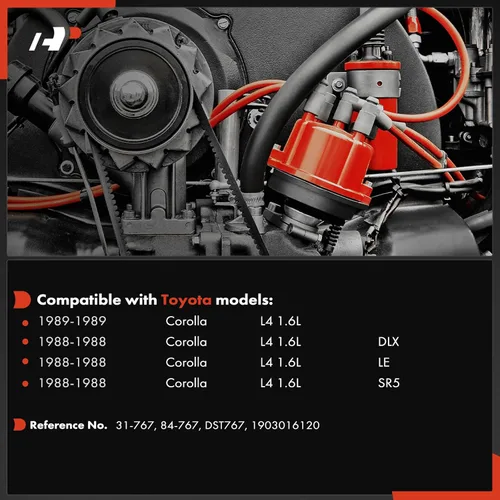 Vista 2 de Distribuidor de encendido A-Premium con tapa y rotor compatible con Toyoya Compatible con Corolla 1988 1989, motor L4 de 1.6L, DOHC