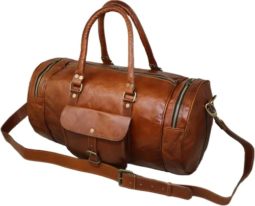 Vista 2 de Jaald Maleta de viaje de cuero genuino grande de 22.0 in para hombres y mujeres Fitness fin de semana cabaña de mano Vintage impermeable regalo