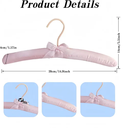 Vista 2 de Paquete de 10 perchas acolchadas de satén para ropa de mujer, perchas antideslizantes de tela de esponja para ropa, percheros para suéter, abrigo