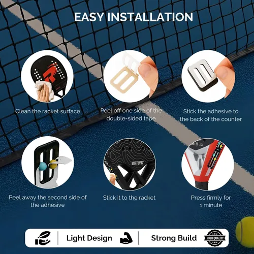 Vista 3 de Portador de puntuación de pádel y tenis para raqueta con adhesivo 3M + empuñadura perforada negra Se adapta a todas las raquetas de tenis y pádel