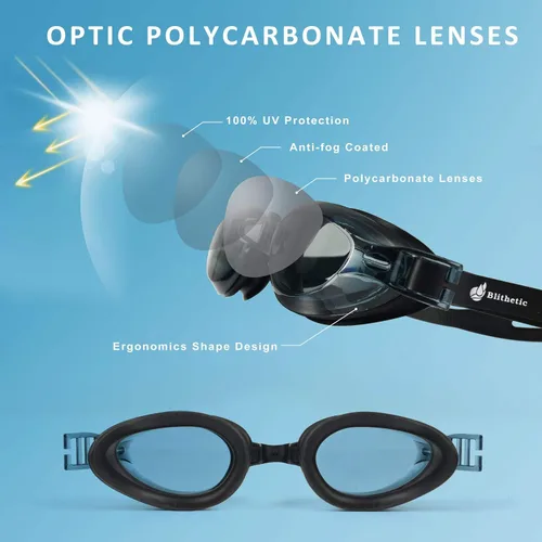 Vista 4 de Gafas de natación antivaho para adultos, gafas de natación miopía miopía para visión miopía, color negro