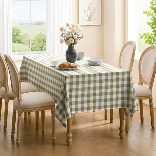 Vista 2 de Mantel a cuadros rectangular de gingham, impermeable, sin arrugas, manteles de búfalo a cuadros para mesa, lavables para comedor, fiestas y picnic