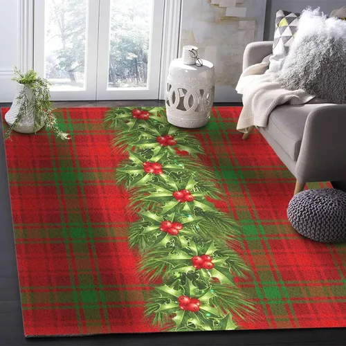 Vista 6 de Savannan Alfombras de área, flores de pascua de Navidad, ramas de pino a cuadros rojos, verdes, tartán, rectangular, alfombra decorativa