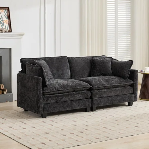 Vista 20 de Sofá seccional modular verde de 111.5", sofás seccionales grandes de 3 plazas para sala de estar, sofá nube oversized de tela chenille con otomana