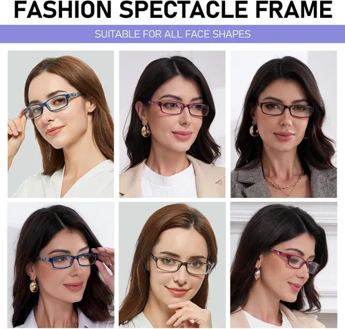 Vista 6 de Kerecsen Gafas de lectura, 5 pares de lentes de lectura de moda para mujer, bisagra de resorte con patrón impreso para mujer (5 marrones, 0.5, x)