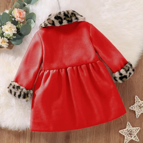 Vista 2 de Chaqueta de invierno de manga larga con estampado de leopardo para niñas pequeñas abrigos cálidos rojo 12-18 meses