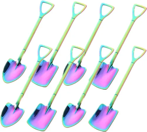 Vista 4 de Juego de cucharas de cuchara de postre de frutas de oro rosa, 8 cucharas de té de acero inoxidable para postre café, helado, pastel de frutas