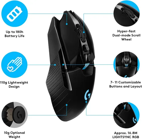 Vista 6 de Logitech G Ratón inalámbrico para juegos 903 Lightspeed con sensor Hero 25K, más de 140 horas con batería recargable y RGB LIGHTSYNC. Compatible