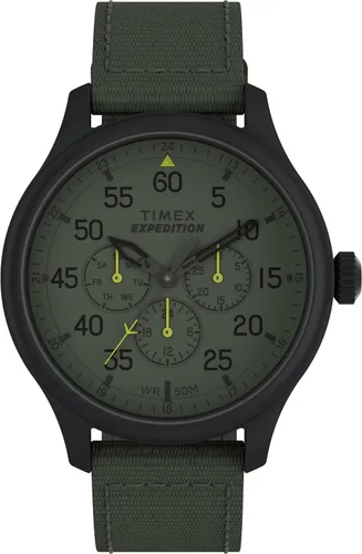 Vista 4 de Timex Expedition Field Chronograph 43mm Men’s Analog Watch INDIGLO Backlight Durable Comfortable Adjustable Strap Rugged Outdoor Watch 100M