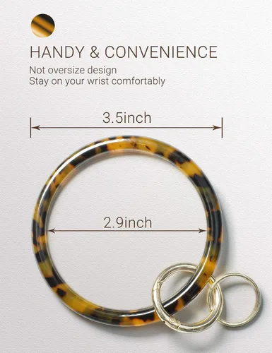 Vista 3 de Mymazn Llavero pulsera pulsera llavero brazalete brazalete llavero brazalete llavero para mujer, llavero redondo de acetato Tortuga clásica