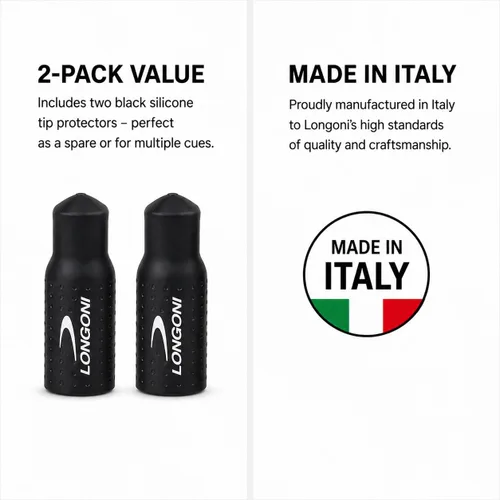 Vista 5 de Longoni Funda protectora de goma para taco de billar, color negro, paquete de 2 para puntas de 0.492-0.512 in