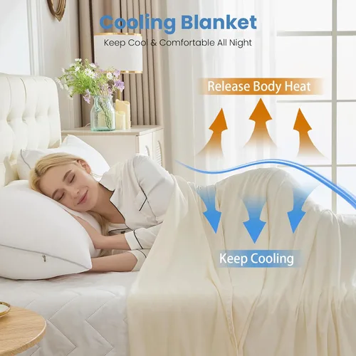 Vista 4 de OIGAE Manta refrescante para personas que duermen con calor – Manta fría de verano suave y ligera para sudores nocturnos, perfecta para cama, sofá