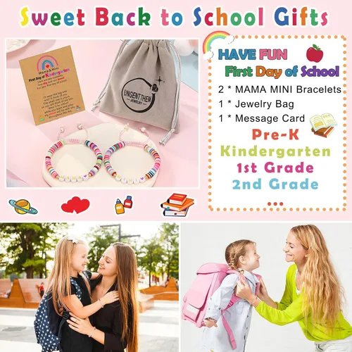 Vista 6 de UNGENT THEM First Day of School Gift for Mom Daughter, Mama and Mini Back to School Bracelets