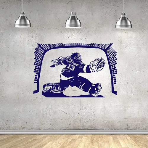 Vista 3 de Calcomanía de pared personalizada de jugador de portero de hockey – Elige tu nombre y número de jugador de hockey personalizado para decoración